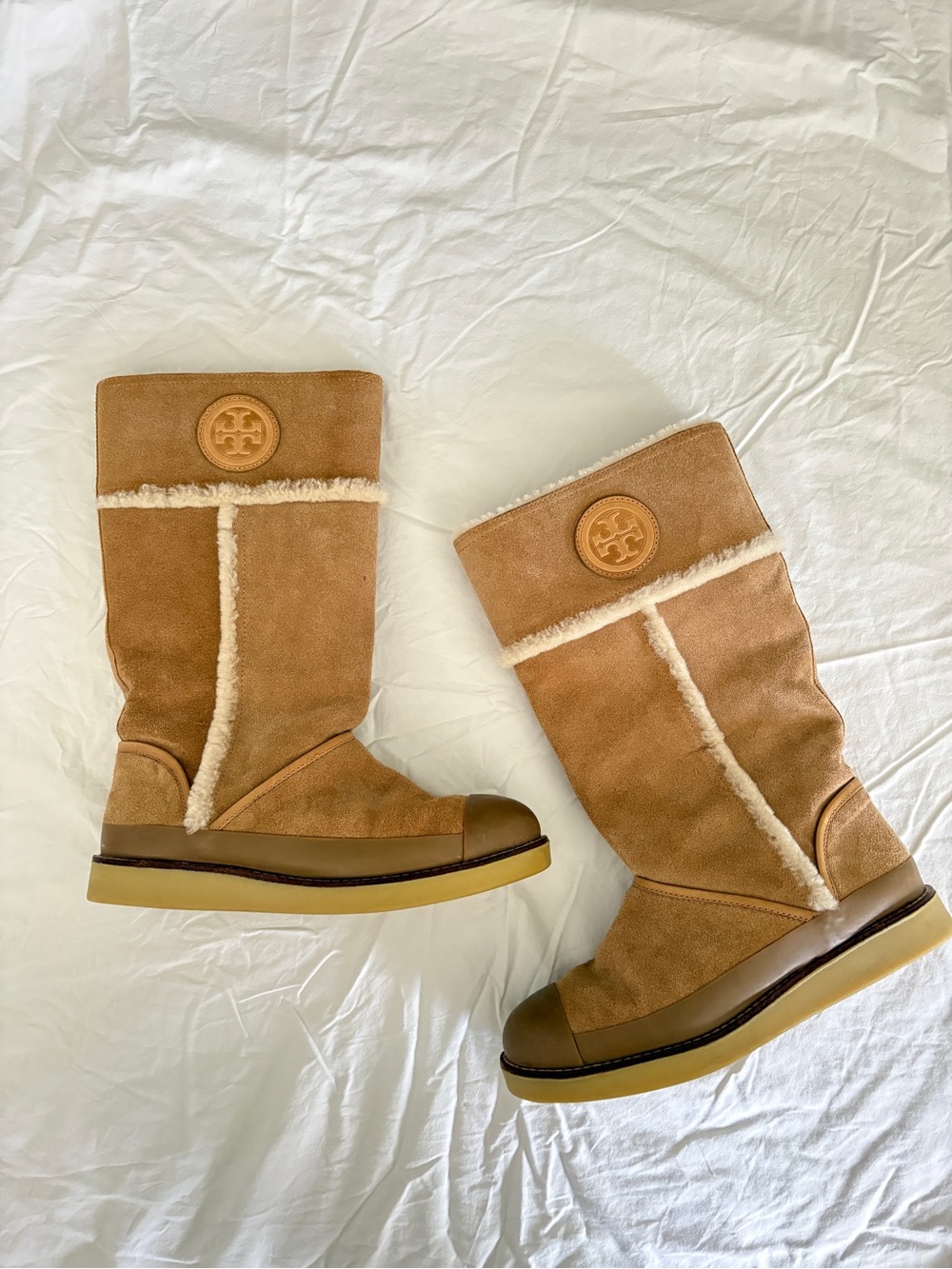 Tory Burch Nadine Mid Shaft Boot - Deep Split Suede in Camel/Honey